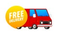 Red Delivery Truck with Free Service Offer Icon. Free Delivery Van. Vector stock illustration