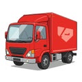 Red delivery truck illustration with a compact, boxy design. Features include a large, Royalty Free Stock Photo