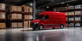 Red Delivery Van in a Distribution Warehouse awaits its cargo to be loaded