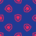 Red Dental protection icon isolated seamless pattern on blue background. Tooth on shield logo. Vector Royalty Free Stock Photo