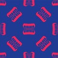 Red Dentures model icon isolated seamless pattern on blue background. Teeth of the upper jaw. Dental concept. Vector Royalty Free Stock Photo