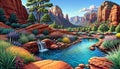 red desert cliff water natural pond waterfall scenery