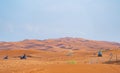 Red Desert Safari with sand dune in Dubai City, United Arab Emirates or UAE. Natural landscape background at sunset time. Famous Royalty Free Stock Photo