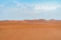 Red Desert Safari with sand dune in Dubai City, United Arab Emirates or UAE. Natural landscape background at sunset time. Famous Royalty Free Stock Photo