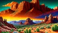 Red desert valley rugged cliff vibrant yellow sunset color beauty