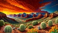 Red desert valley vibrant orange sunset color cactus flower bloom Royalty Free Stock Photo