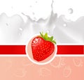 Red design with strawberry and milk splash - vector Royalty Free Stock Photo