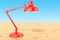 Red desk lamp on the wooden table, 3D rendering Royalty Free Stock Photo