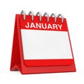 Red Desktop Calendar Icon Showing a January Month Page. 3d Rendering