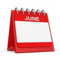 Red Desktop Calendar Icon Showing a June Month Page. 3d Rendering