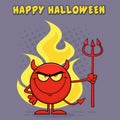 Red Devil Cartoon Emoji Character Holding A Pitchfork. Royalty Free Stock Photo