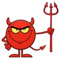 Red Devil Cartoon Emoji Character Holding A Pitchfork. Royalty Free Stock Photo