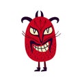 Red devil with a creepy face. Vibrant bright Strange ugly Halloween characters.