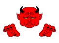 Red Devil Face. Heck portrait. Satan head. Demon of underworld.