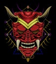 Red devil face illustration. head of red demon. japanese demon mask