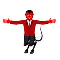 Red Devil. Funny demon. Satan with horns. Crafty Mephistopheles. Royalty Free Stock Photo