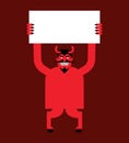 Red devil hand holding white sheet. Satan holds and signboard Royalty Free Stock Photo