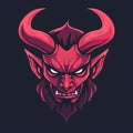 Red Devil Head Vector Illustration With Horns and Sharp Teeth on Dark Background Royalty Free Stock Photo