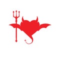 red devil love heart shape with bat wing and horn and trident fork  logo design Royalty Free Stock Photo