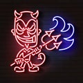 Red devil neon.Young demon or devil, Vector illustration