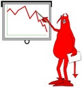 Red devil pointing to a graph Royalty Free Stock Photo