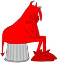 Red devil sitting on a can