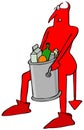 Red devil taking out the trash