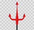 Red devil trident on transparent checkered background. Vector illustration. Royalty Free Stock Photo
