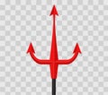 Red devil trident on transparent checkered background. Vector illustration.