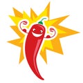 Red devious extremely hot cartoon chili pepper character on fire Royalty Free Stock Photo