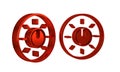 Red Dial knob level technology settings icon isolated on transparent background. Volume button, sound control, analog