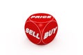 Red dice with buy, sell, price words. Royalty Free Stock Photo
