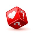 Red dice icon. Love does not love question