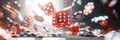 Red Dice in Motion A Blur of Casino Excitement with Chips and Cards Flying, 3D Render Royalty Free Stock Photo