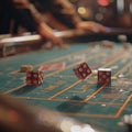 Red Dice Rolling on Casino Table Royalty Free Stock Photo