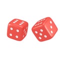 Red dice & white dot in different positions isolated on white background with clipping path. Hobbies, professional occupations