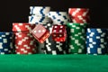 Red dices in air and poker chips Royalty Free Stock Photo