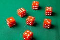 Red dices on green poker gaming table in casino. Concept online gambling Royalty Free Stock Photo