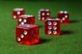 Red Dices Over Green Surface Royalty Free Stock Photo