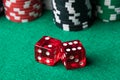 Red dices and poker chips Royalty Free Stock Photo