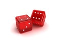 Red dices on white background