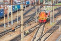 Red diesel-electric locomotive on railway Royalty Free Stock Photo