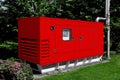 Red diesel emergency generator for uninterruptible power supply.