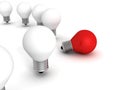 Red different idea light bulb lamp out from white crowd