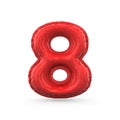 Red digit eight made of inflatable balloon isolated. 3D Royalty Free Stock Photo