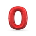 Red digit zero made of inflatable balloon isolated. 3D