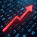 Red digital growth arrow rising on binary code background. Illustration represents concepts tech, progress, business, finance, Royalty Free Stock Photo