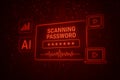 Red digital interface displaying scanning passwords and artificial intelligence concepts Royalty Free Stock Photo