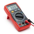 Red Digital Multimeter with Display and Probes on White Background electronic tool Royalty Free Stock Photo
