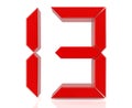 Red digital numbers 13 on white background 3d rendering Royalty Free Stock Photo